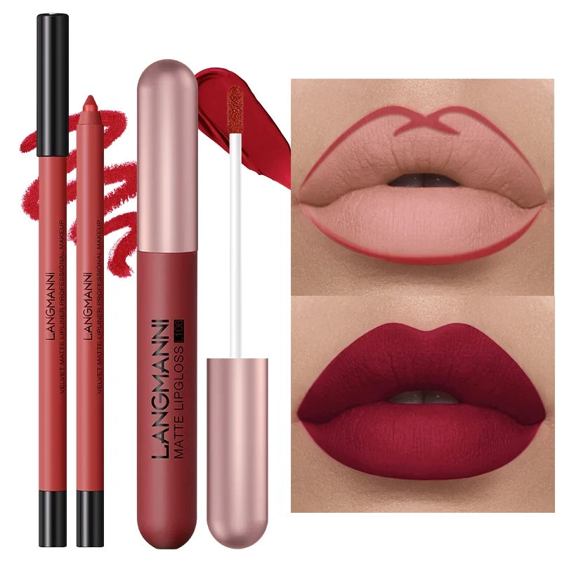 6+6 Lip Gloss Liner Combo Smudge-proof Velvety Nude Shades