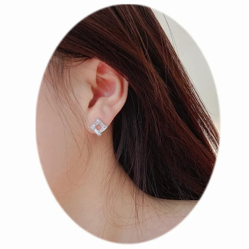 Huitan Square CZ Stud Earrings – Iced Out Crystal Geometric