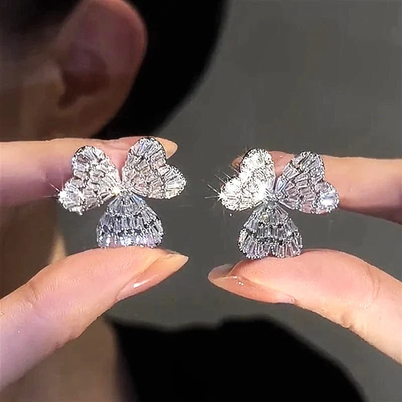 Huitan Triple Heart Stud Earrings – Cubic Zirconia Women's Jewelry