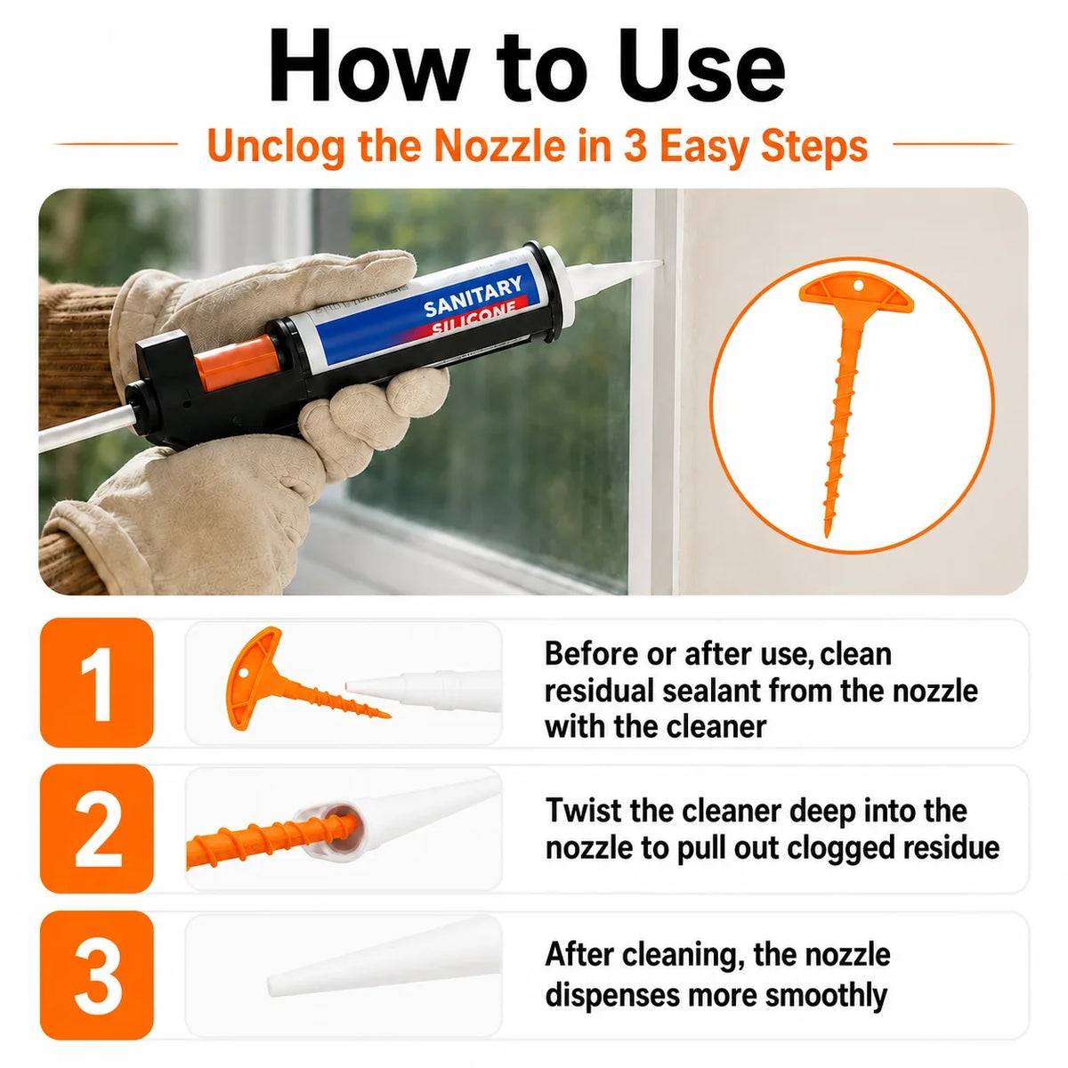 Sealant Nozzle Cleaner & Anti-Dry Caulk Cap Set | DIY Tool
