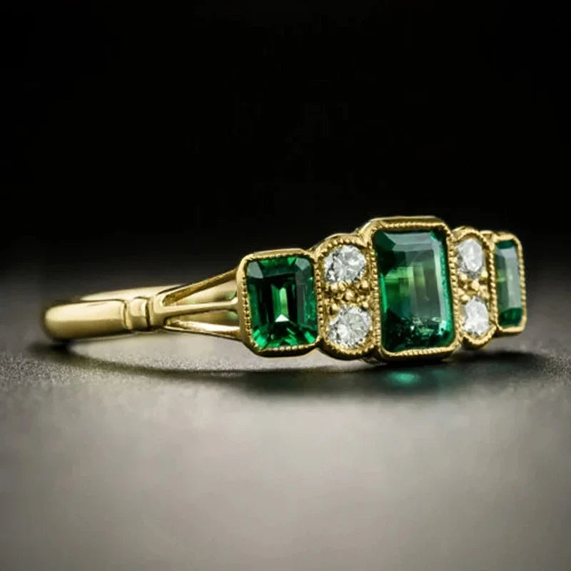Huitan Vintage Geometric CZ Women's Ring – Gold Tone Party Ring