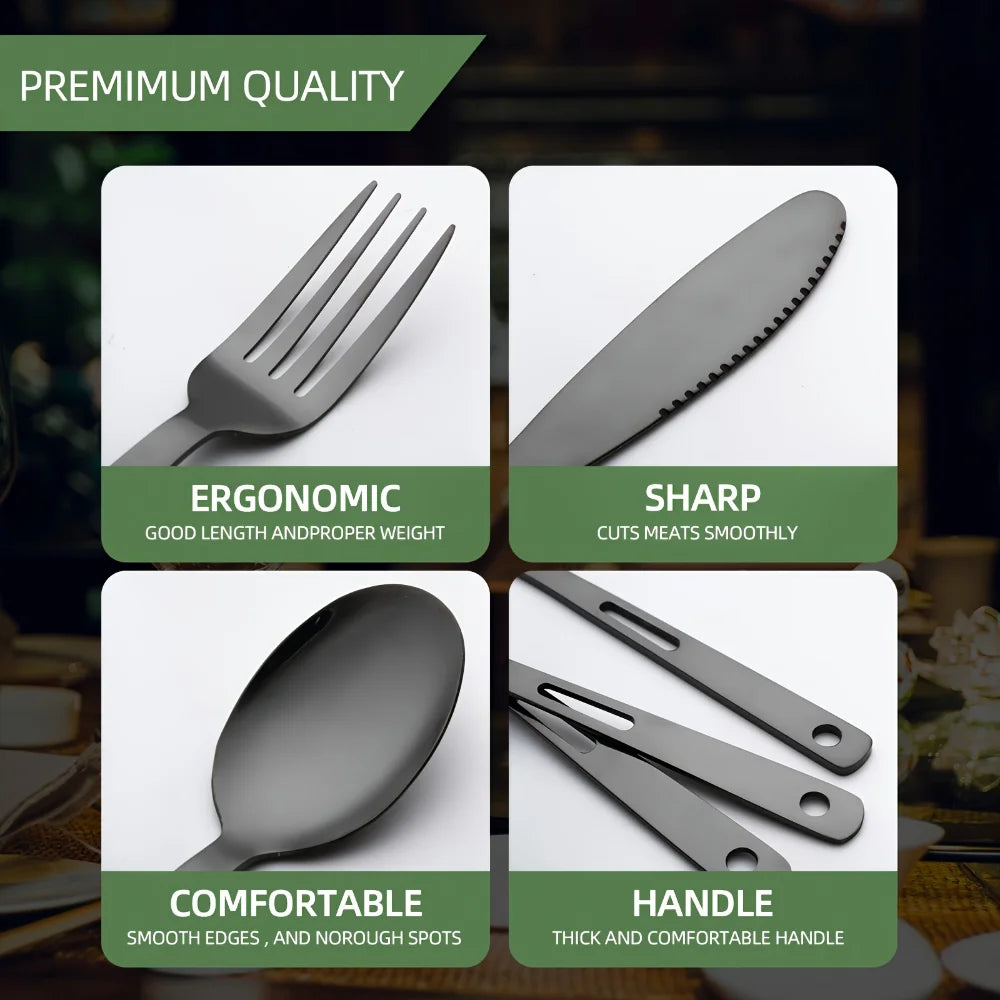 Stainless Steel Camping Cutlery Set – Knife, Fork & Spoon