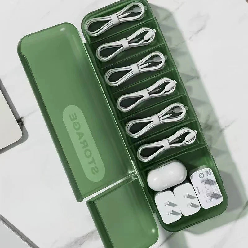 7 Compartments Organizer Charger Cord Storage Box Data Cable Case
