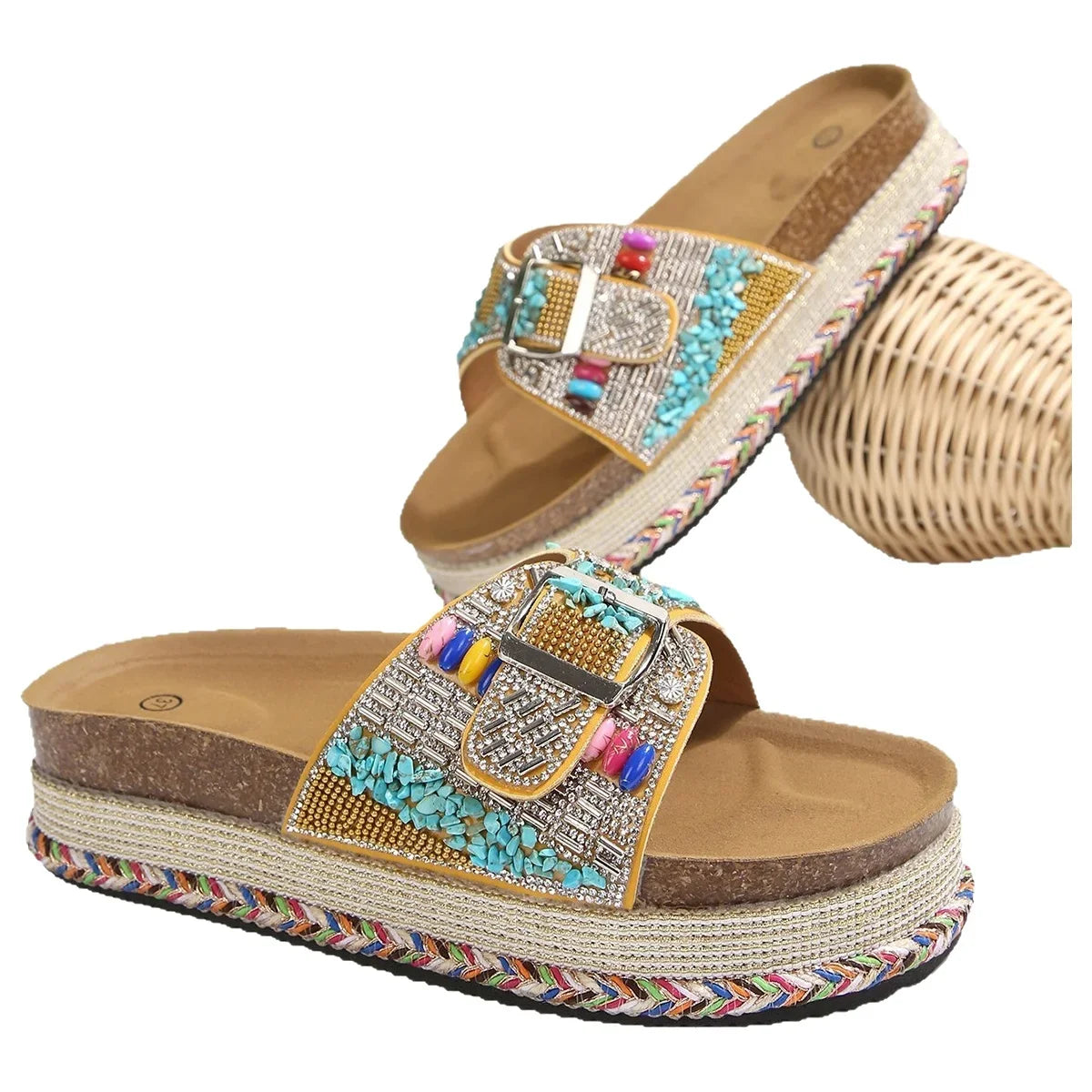 Women's Platform Wedge Thong Sandals – Ethnic Style, Sizes 5–14