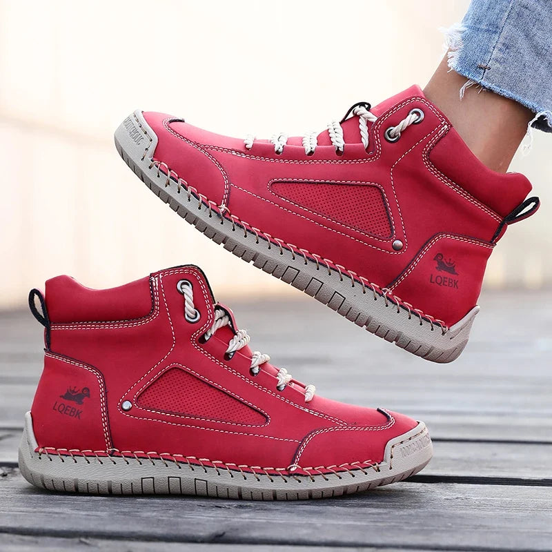 AZGB Women's High-Top Leather Casual Loafers | Nude Retro Boots