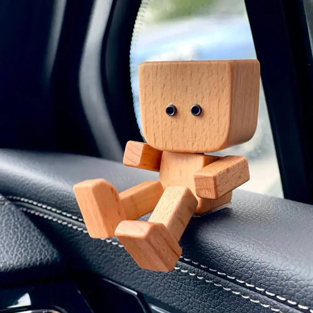 Leg-Shaking Wooden Man Car Dashboard Figurine | Magnetic Decor