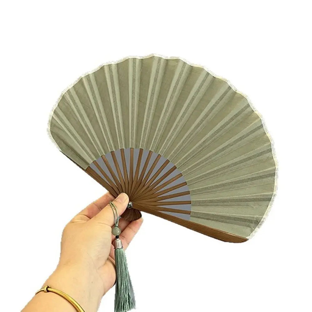 Shell-Shaped Folding Hand Fan | Bamboo & Cotton Linen Retro