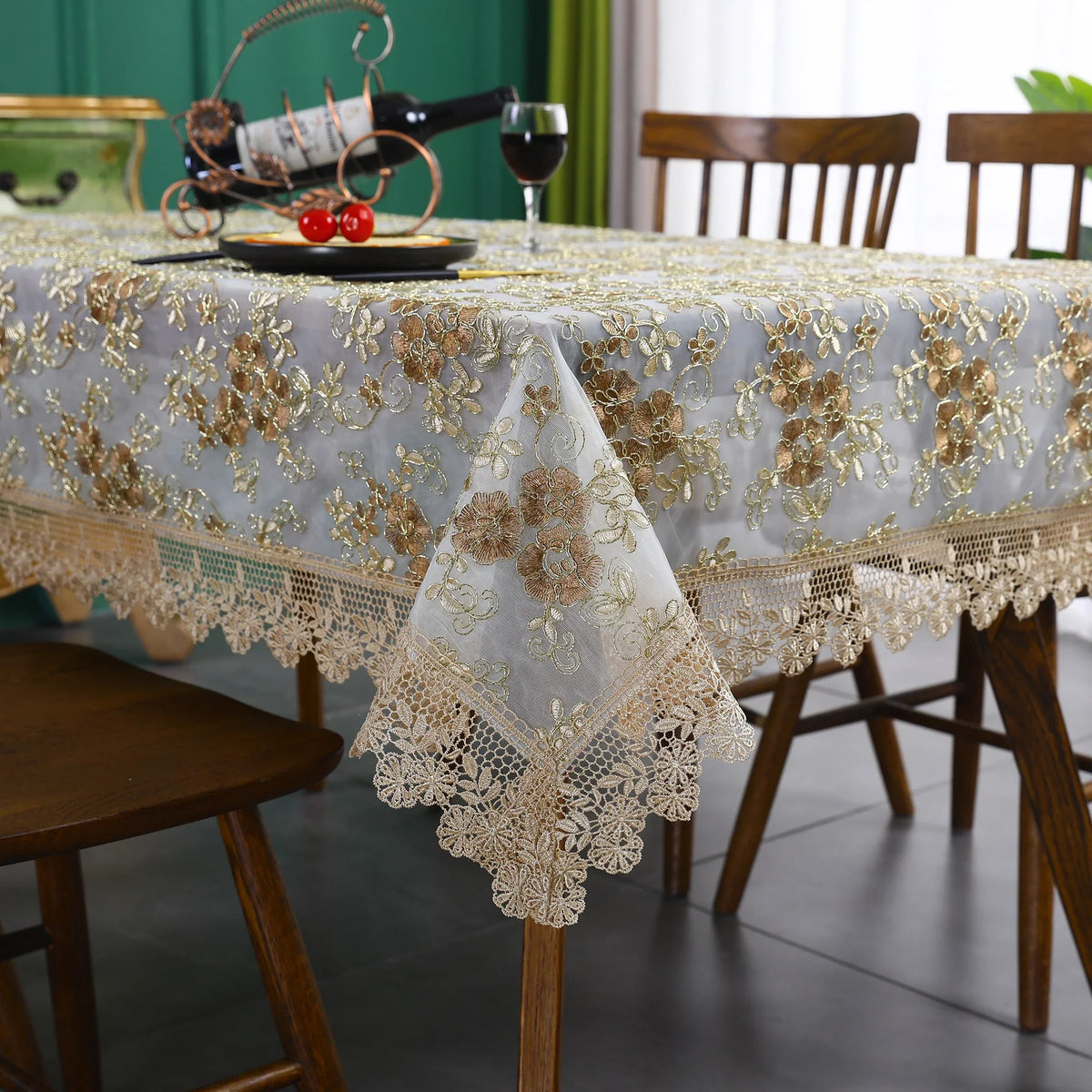 Battilo Luxury Lace Embroidered Rectangular Tablecloth | Floral
