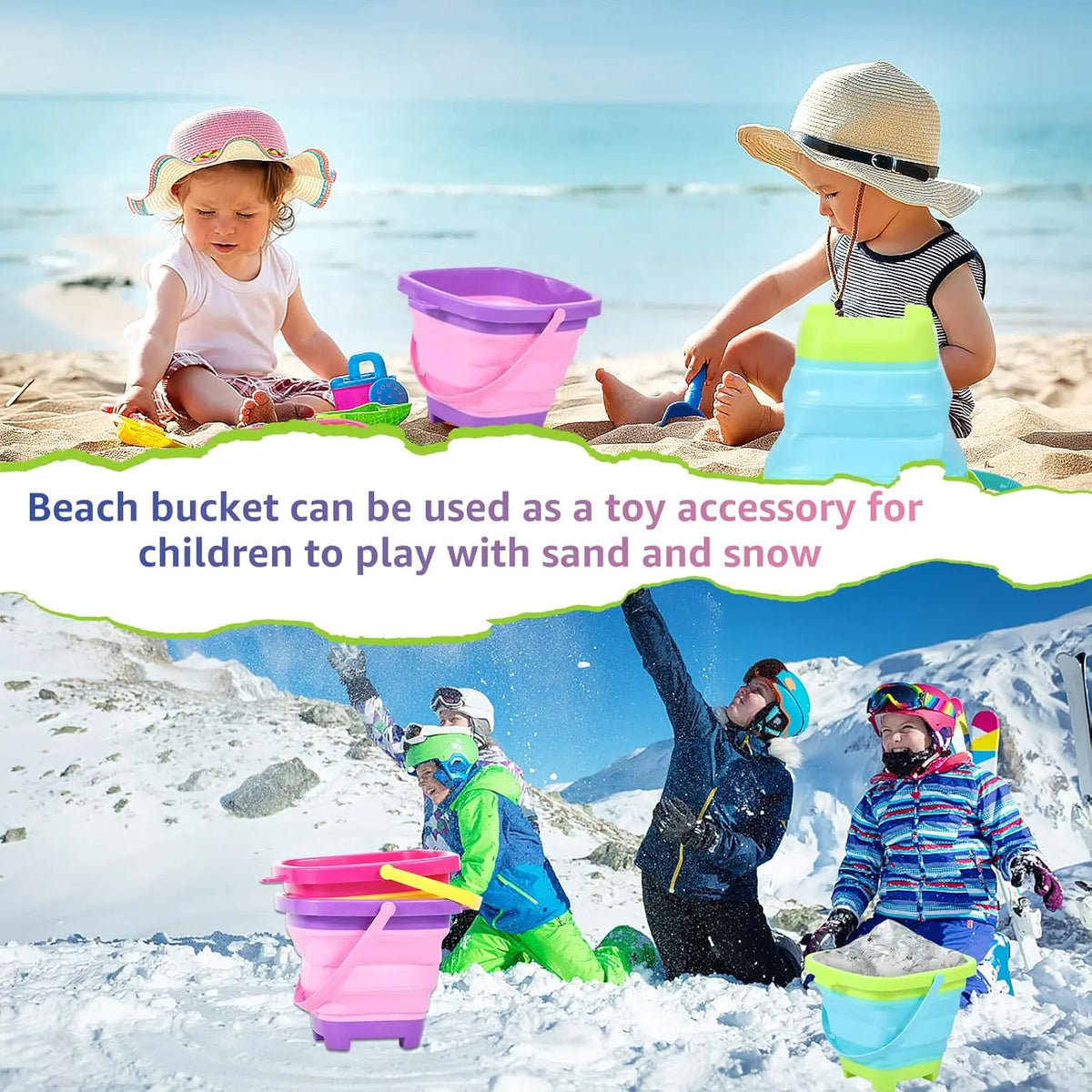 Foldable Silicone Beach Buckets for Kids – 3-Pack Collapsible