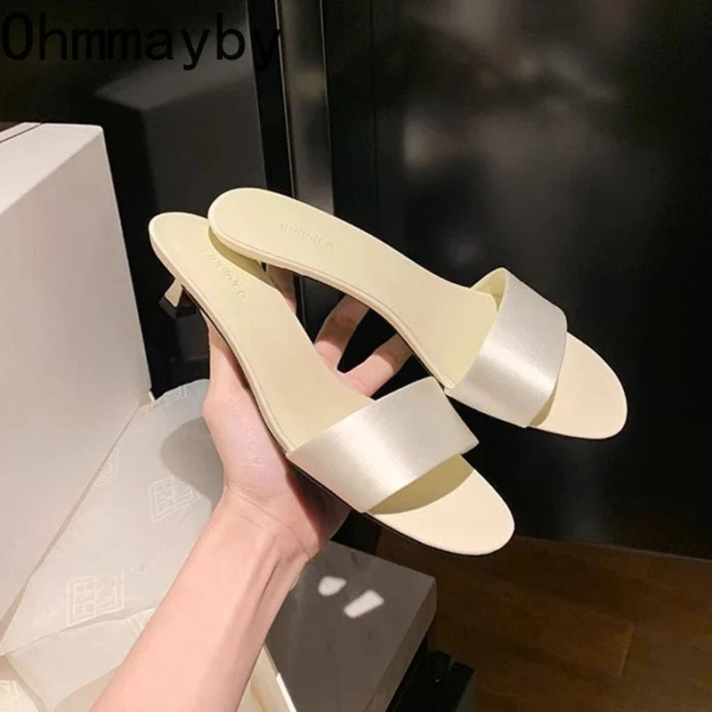 Women's Open Toe Thin Heel Slides – Elegant Summer Slippers