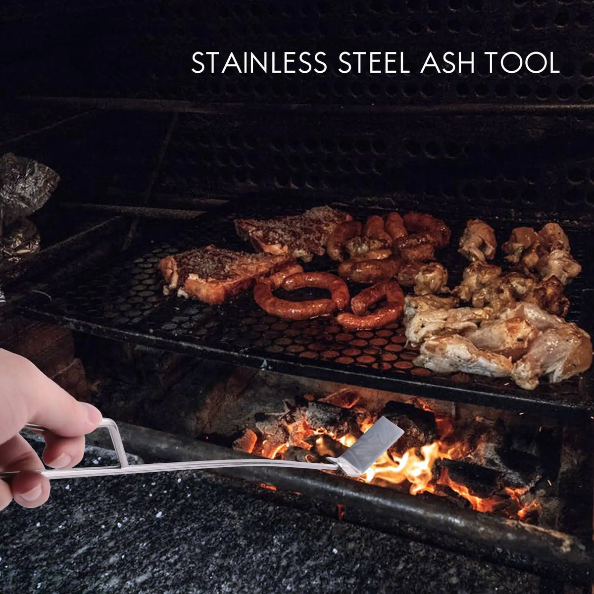 A36T-Stainless Steel Charcoal Ash Rake BBQ Tool Poker Joe Smoker Wood