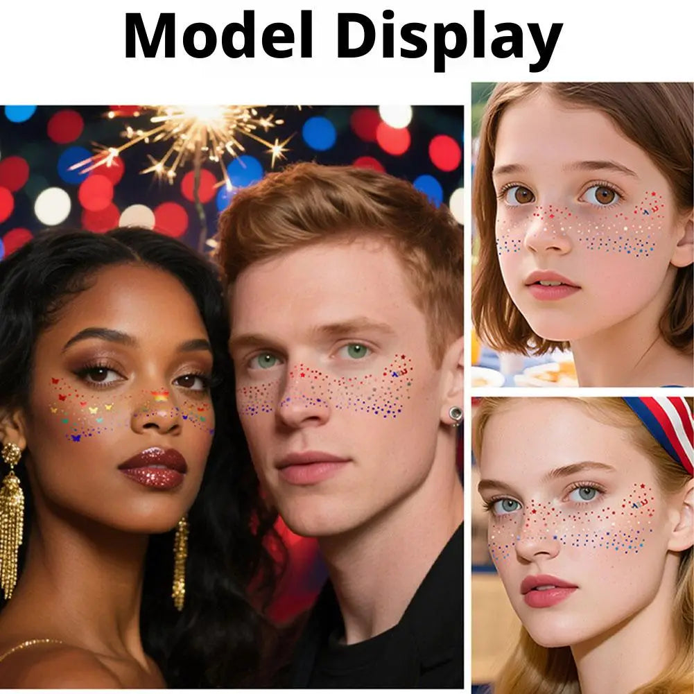 4th of July Glitter Face Tattoos – 2Pcs Patriotic Freckle Stickers