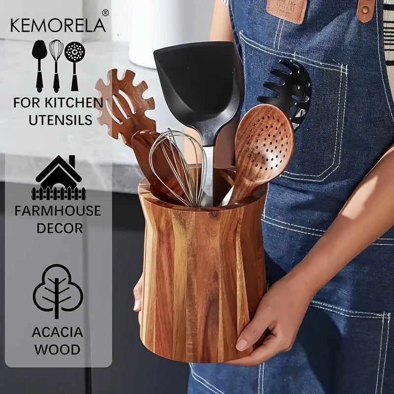 KEMORELA 360° Rotating Wooden Utensil Holder & Caddy