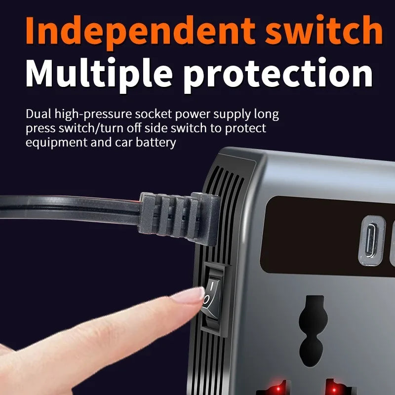 200W Car Power Inverter 9-in-1 | DC 12/24V to AC 220V + USB-C PD