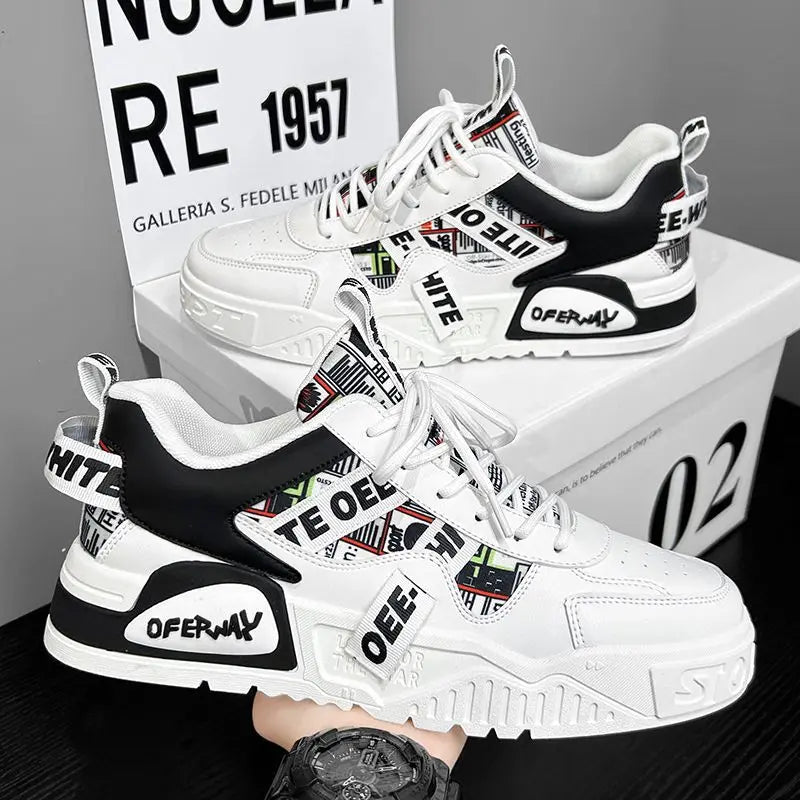 Men's Leather Platform Sneakers – Lace-Up Casual Skate Shoes
