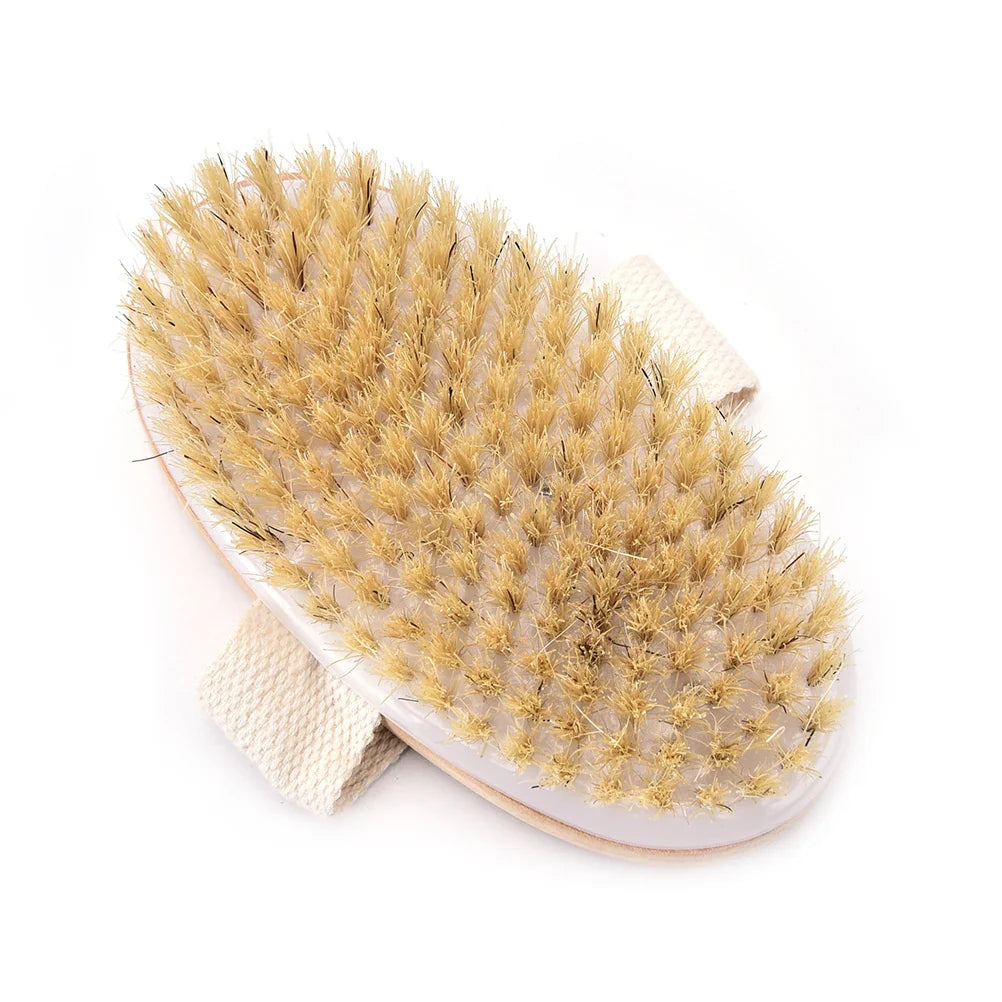 Natural Bristle Dry Body Brush – Spa Bath Massager & Exfoliator