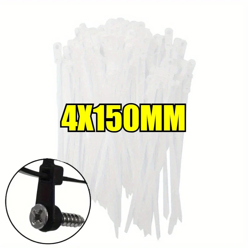 100pcs Nylon Cable Ties with Screw Hole – Self-Locking Zip Ties