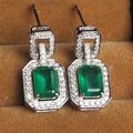 Huitan Vintage Green CZ Geometric Dangle Earrings for Women