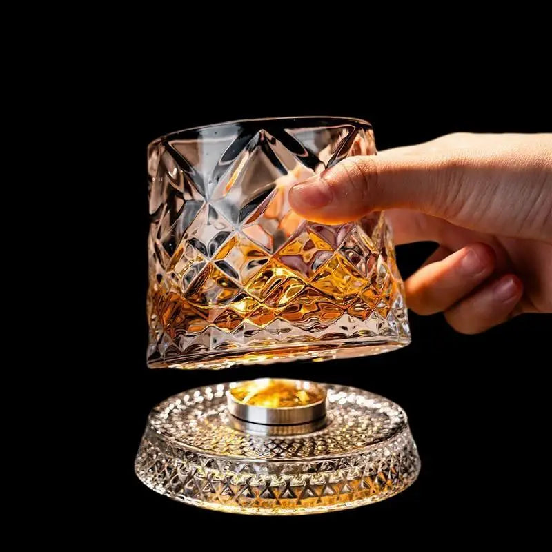 360° Rotating Whiskey Glass – Tumbler Spin Crystal Cocktail Cup