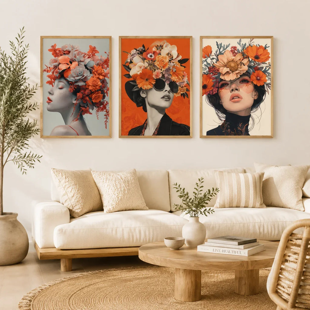 Nordic Canvas Wall Art – Woman & Flowers Vintage Poster Print