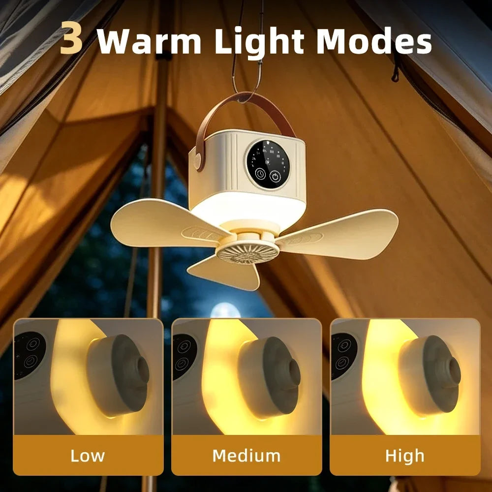 AFDEAL 7200mAh Portable Ceiling Fan – LED, Remote & Timer