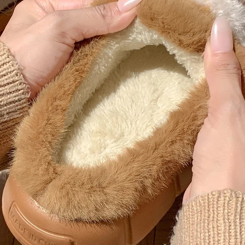 Cute Dog Head Fluffy Slippers – Women's Winter Indoor Slides