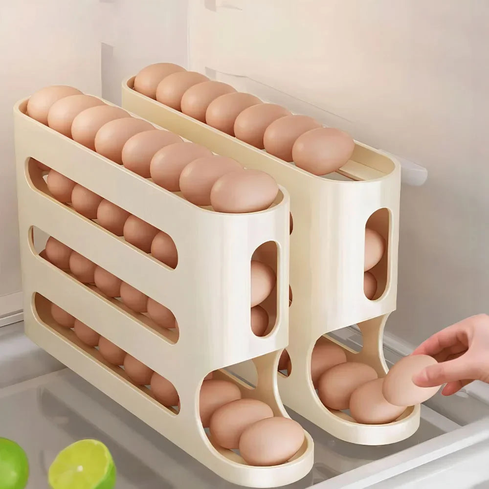 4-Layer Rolling Egg Holder – Fridge Egg Dispenser Organizer