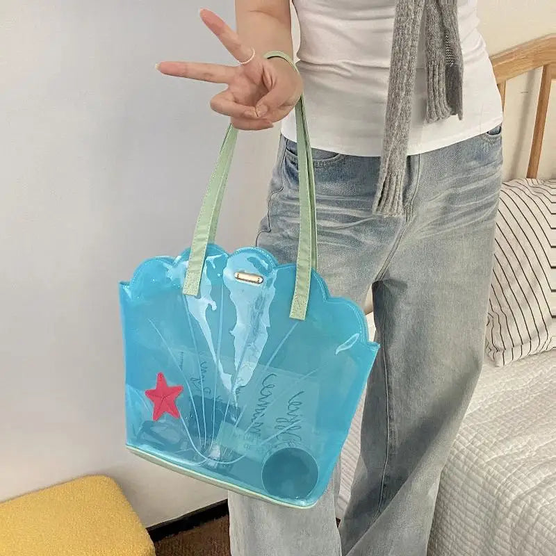 Korean Transparent PVC Shoulder Tote Bag – Blue Girly Style