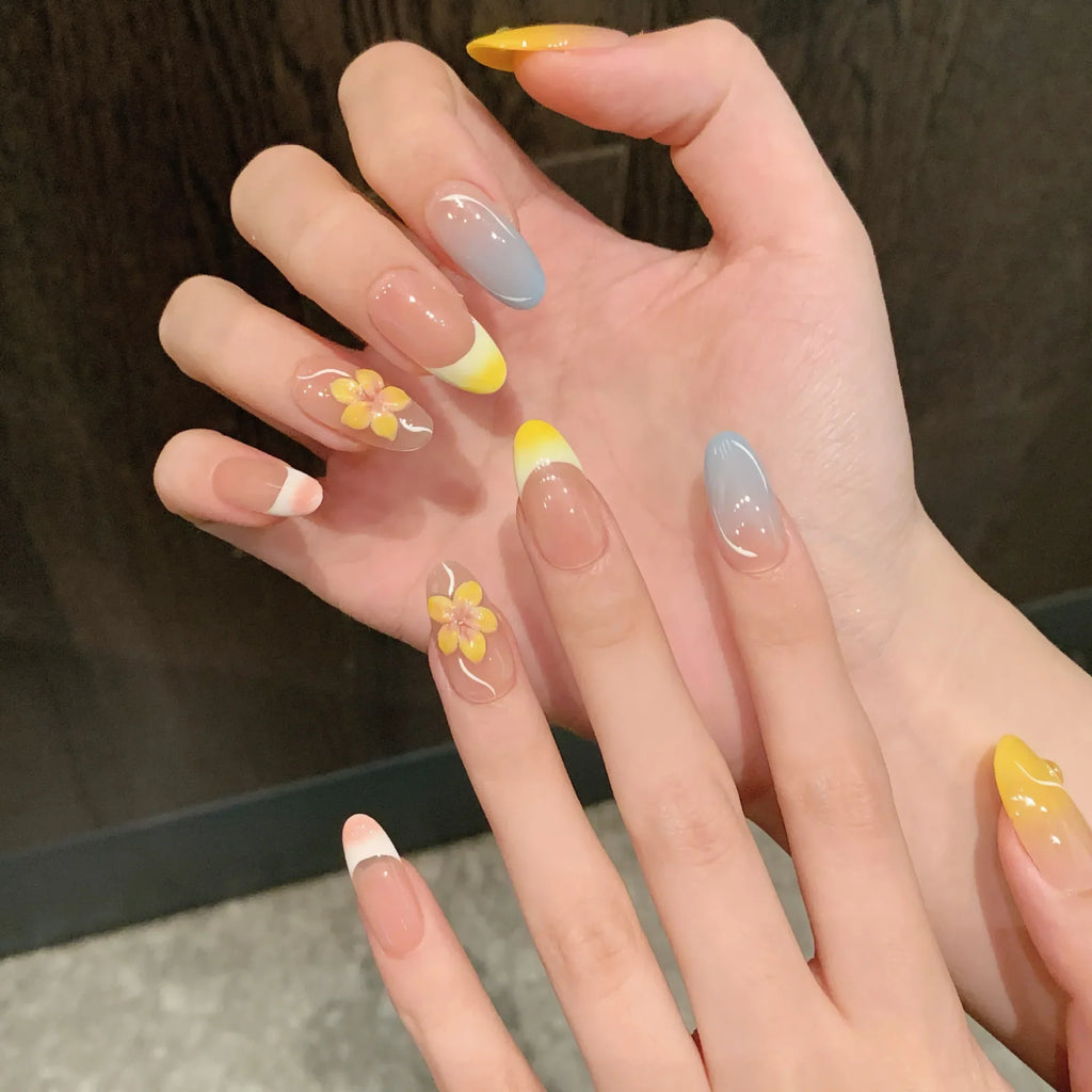 Pink French Cat Eye Press-On Nails | Petal Oval Full Cover 10pcs