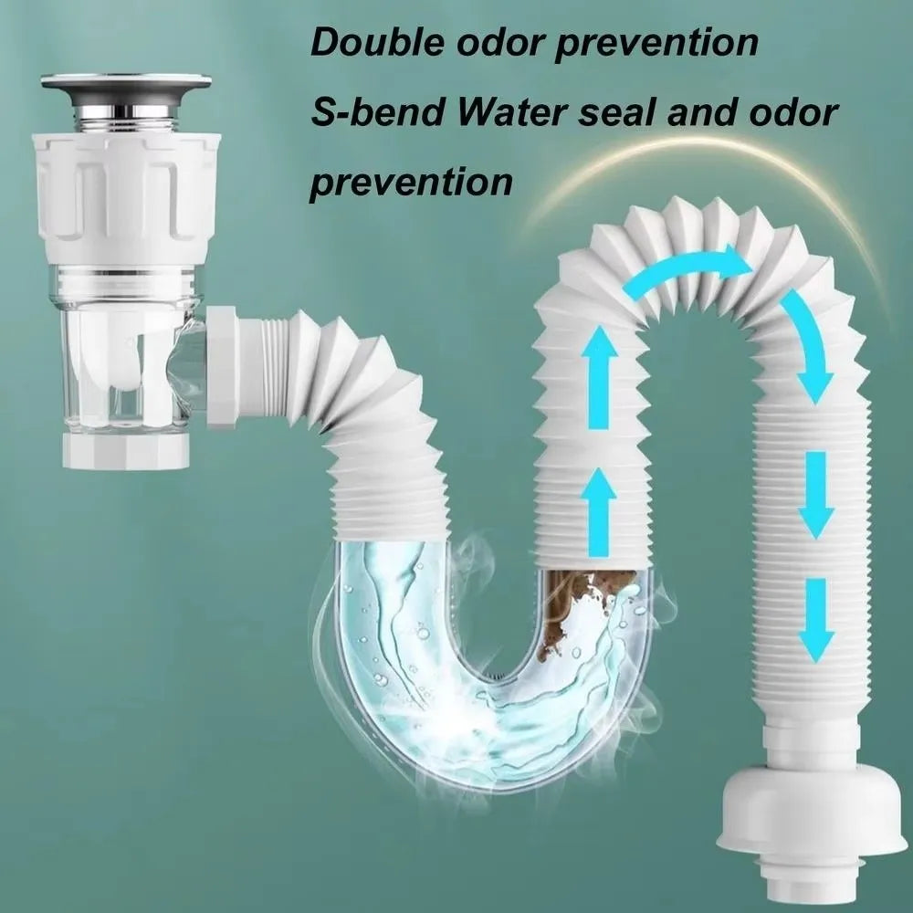 Retractable Flip Drain Pipe Stainless Steel Mesh Adjustable Length