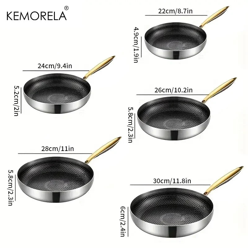 KEMORELA 316 Stainless Steel Non-Stick Honeycomb Skillet Wok