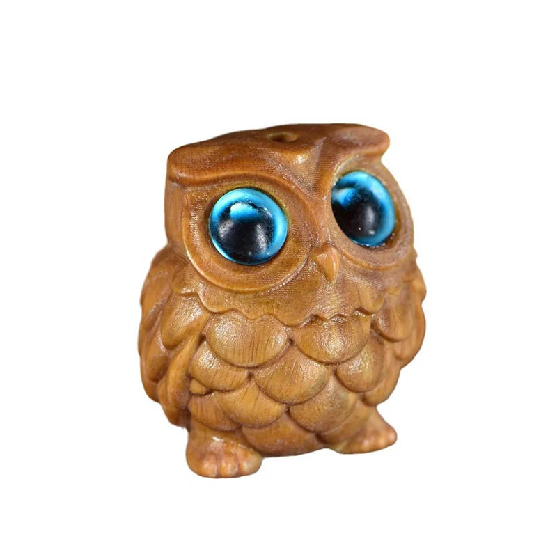 Mini Wood Carved Owl Pendant – Green Sandalwood DIY Ornament