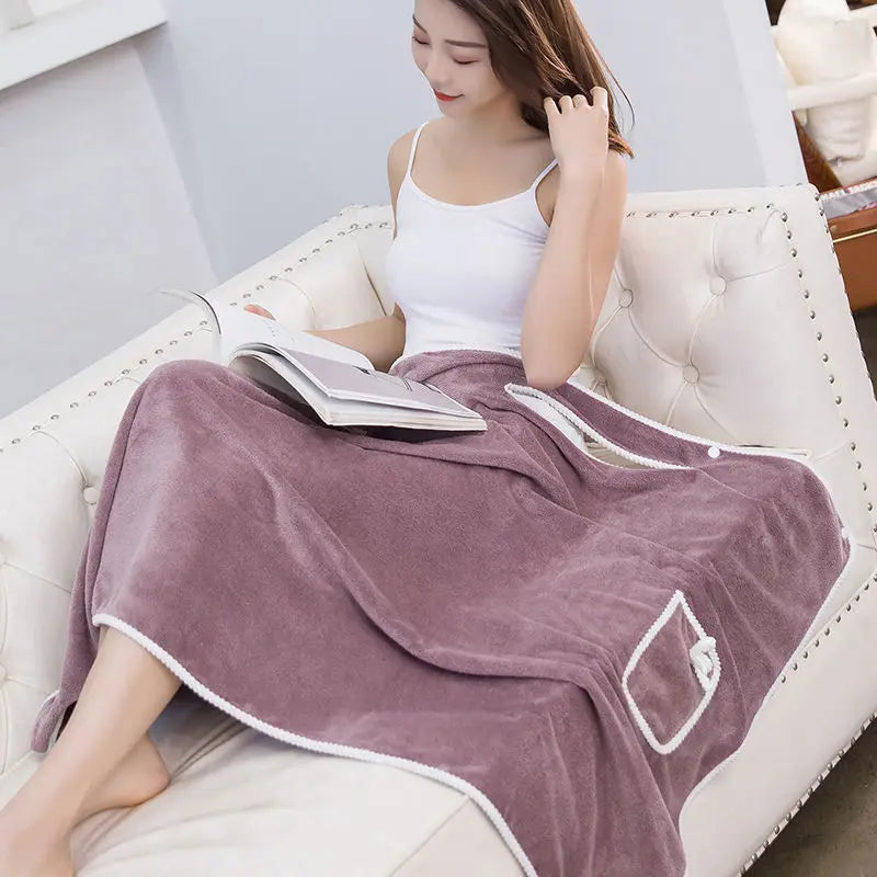 Women's Wearable Coral Velvet Bath Towel Wrap Skirt | Cotton