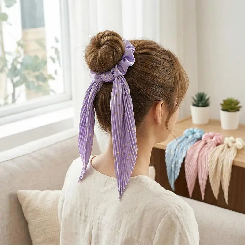 Handmade Retro Ribbon Scrunchie – Women's Crease Hair Tie