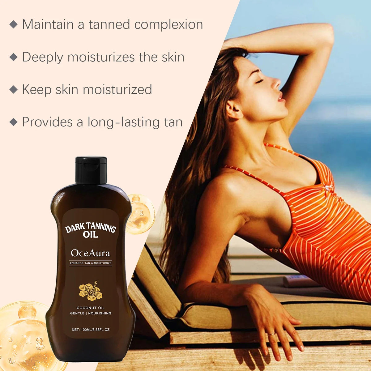 OCEAURA Coconut Dark Tanning Oil & Bronzer – 100ml Self Tan