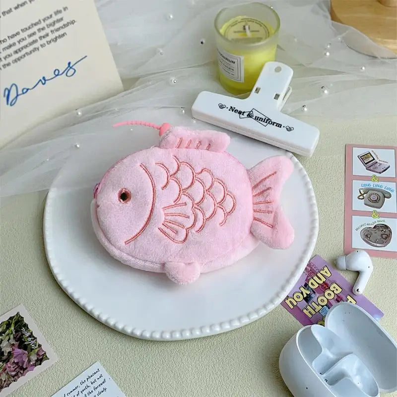 Koi Fish Plush Coin Purse – Cute Zipper Wallet & Earbud Pouch