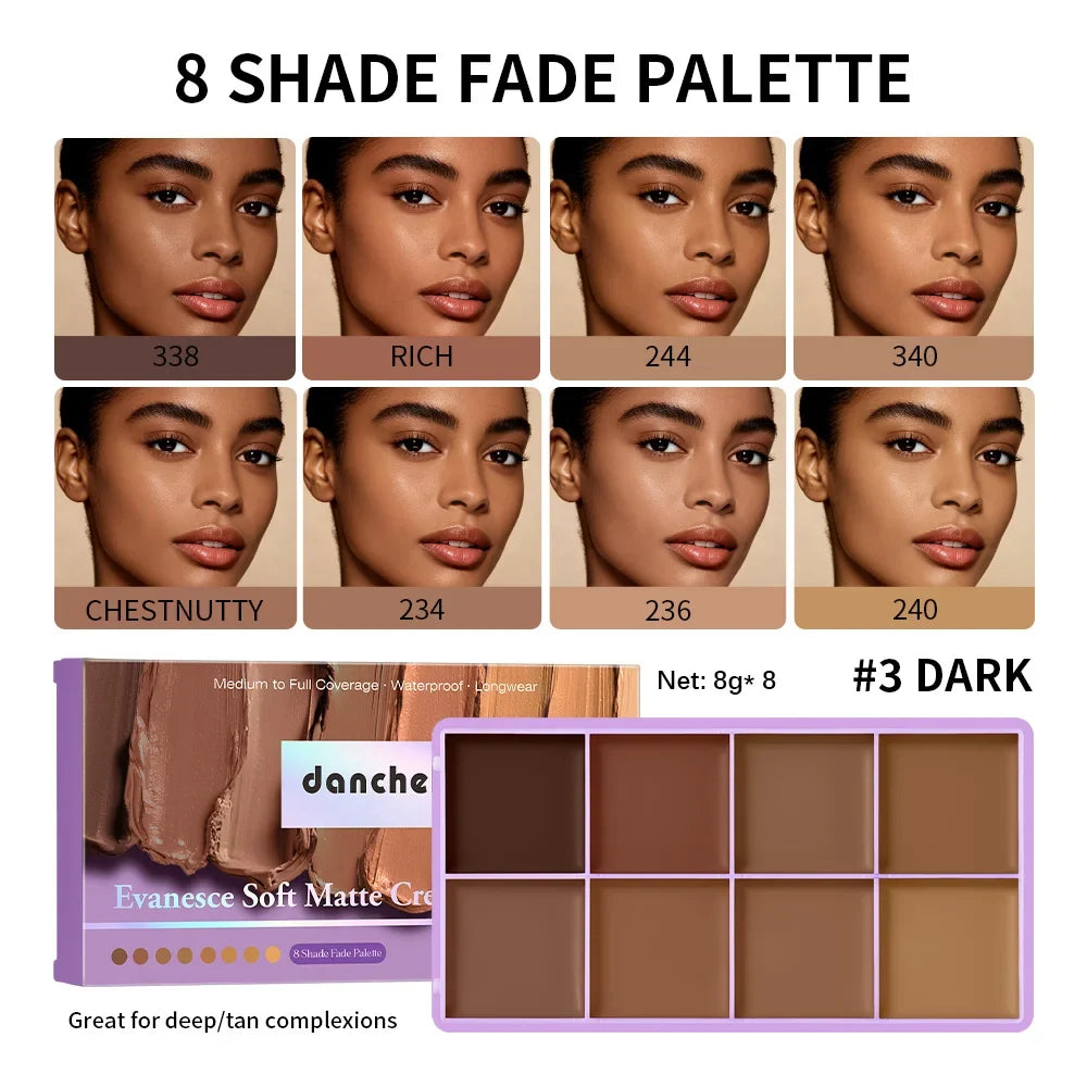 8-Shade Matte Cream Concealer Palette – Full Coverage, Waterproof