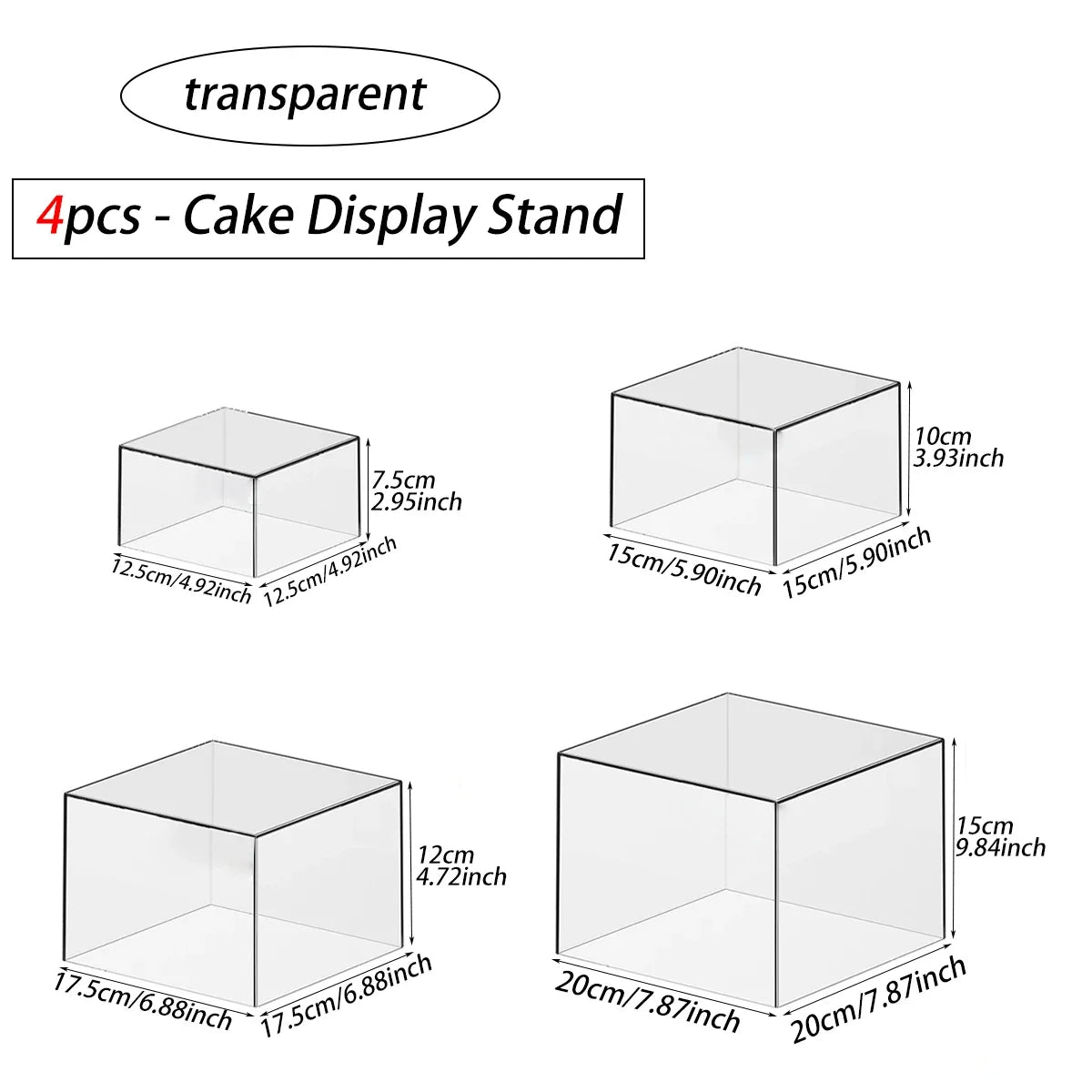 Acrylic White Transparent Cake Dessert Display Stand Stackable Box