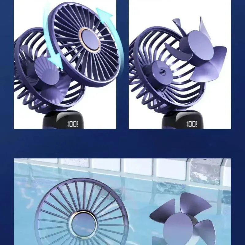 Portable Rechargeable Fan – LED Display, 5 Speeds, 90° Tilt