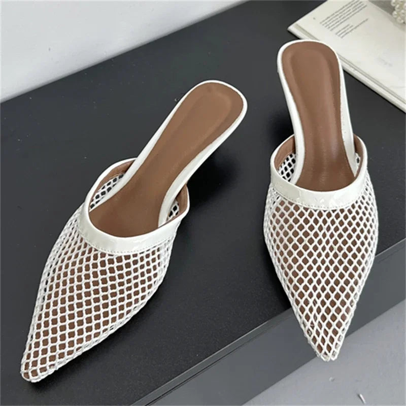 Women's Mesh Mule Sandals – Pointed Toe Low Heel Slingback
