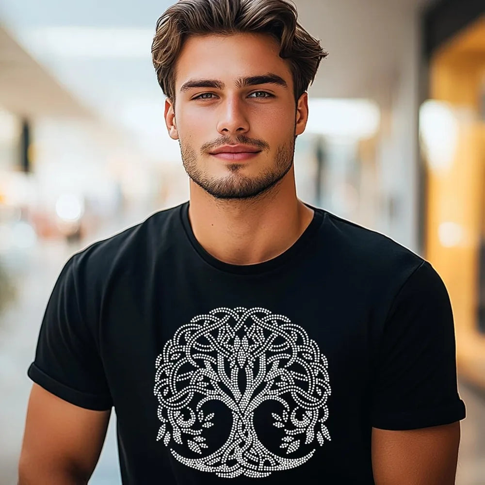 Tree of Life Rhinestone Iron-On Applique | Moon Phase Design
