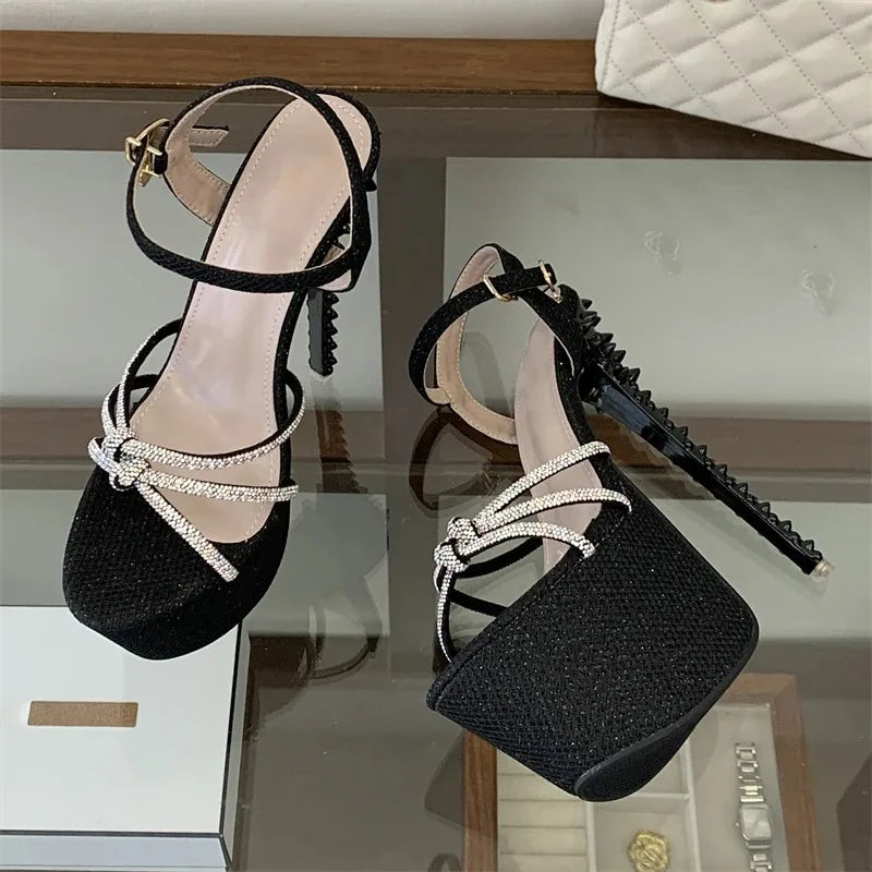 Women's Crystal Rivet High Heel Sandals – Party Pumps