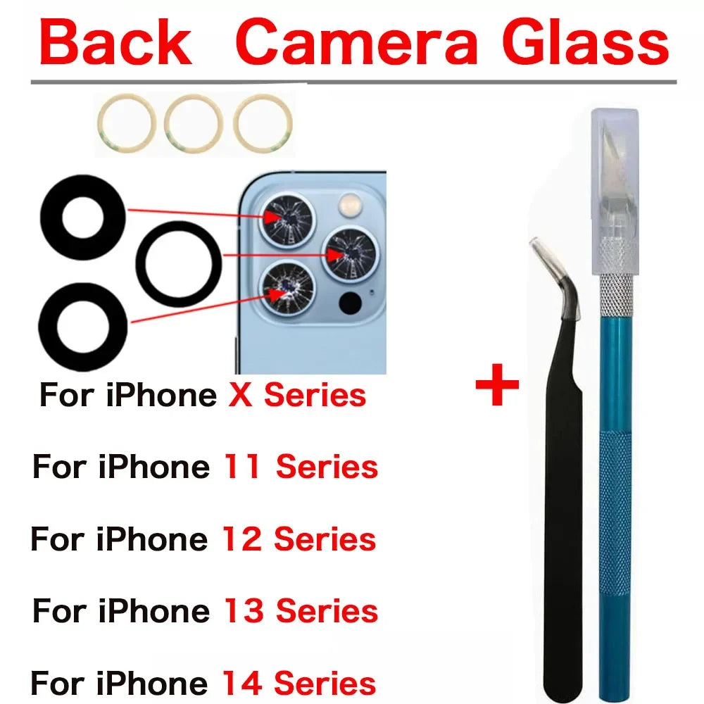 iPhone Rear Camera Glass Lens Replacement X–14 Pro Max + Tools