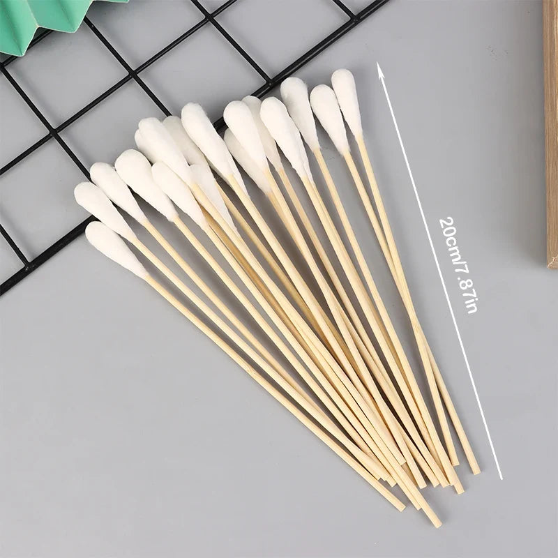20pcs Sterile Large Head Cotton Swabs – 20cm Wood Stick Buds