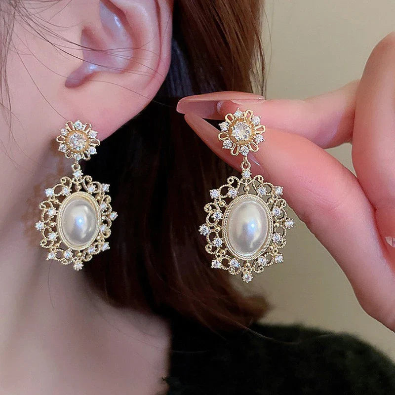 Huitan Gold Simulated Pearl Dangle Earrings – Bridal Wedding
