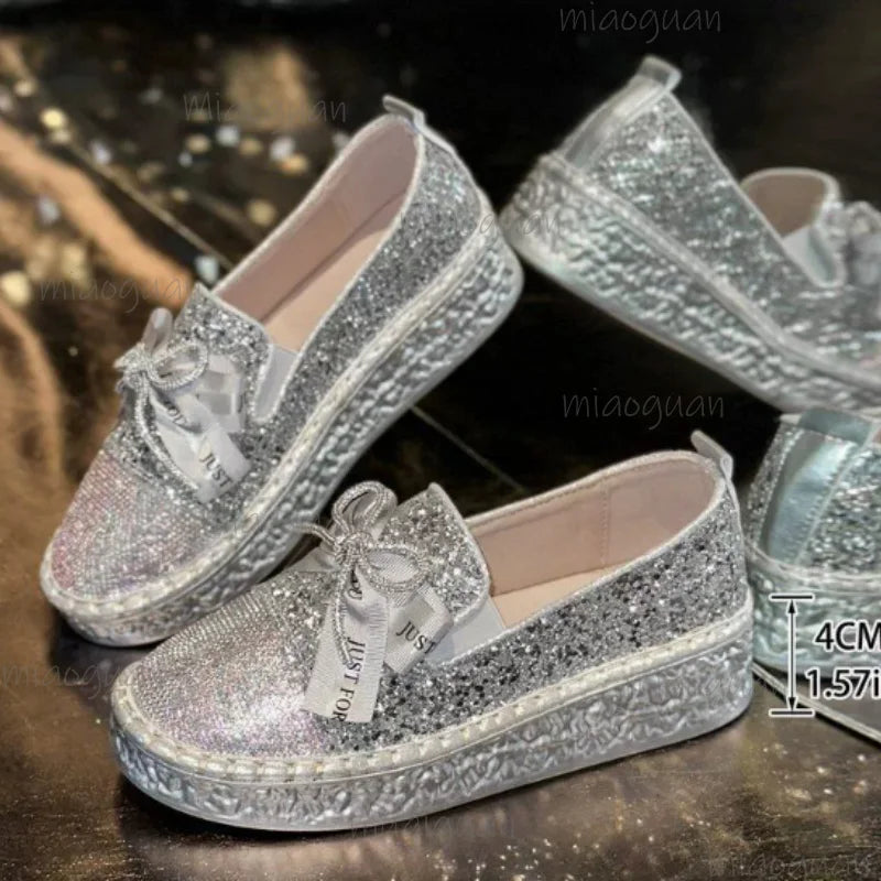 Women's Rhinestone Crystal Bowknot Loafers – Glam Flat Shoes