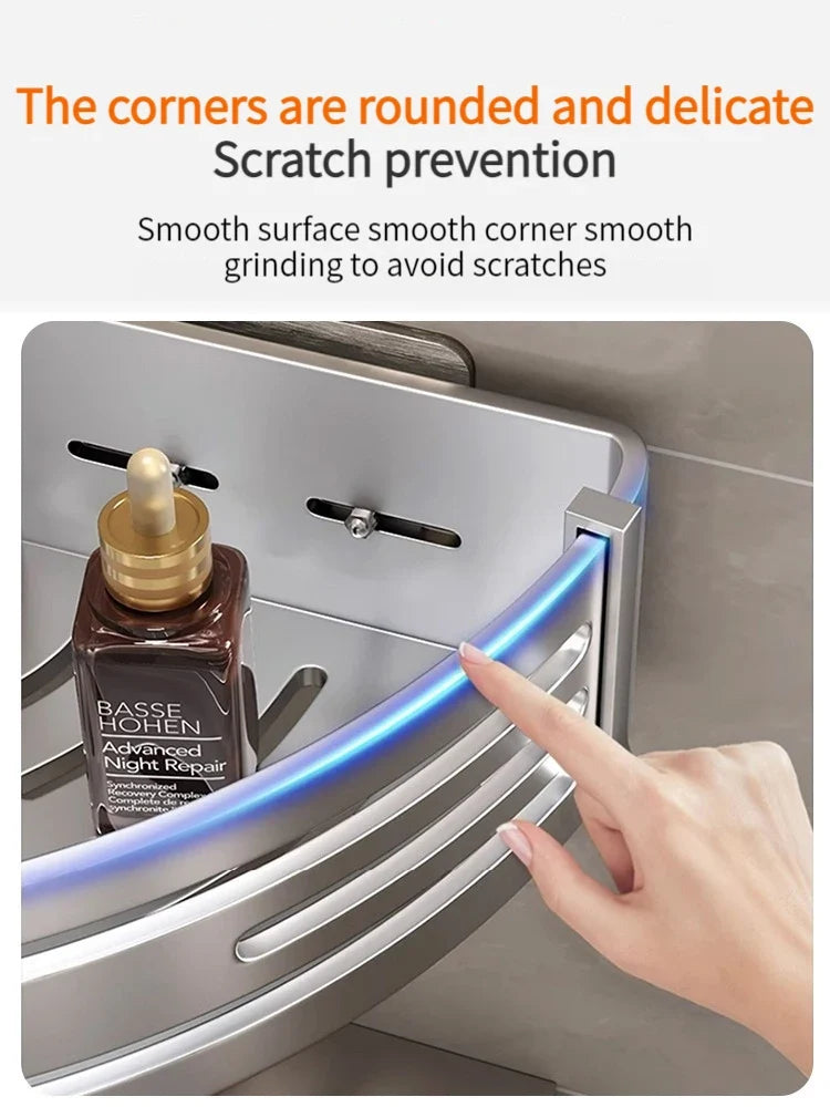 YUNJIEYA Adhesive Corner Shower Shelf | No-Drill Aluminum Rack