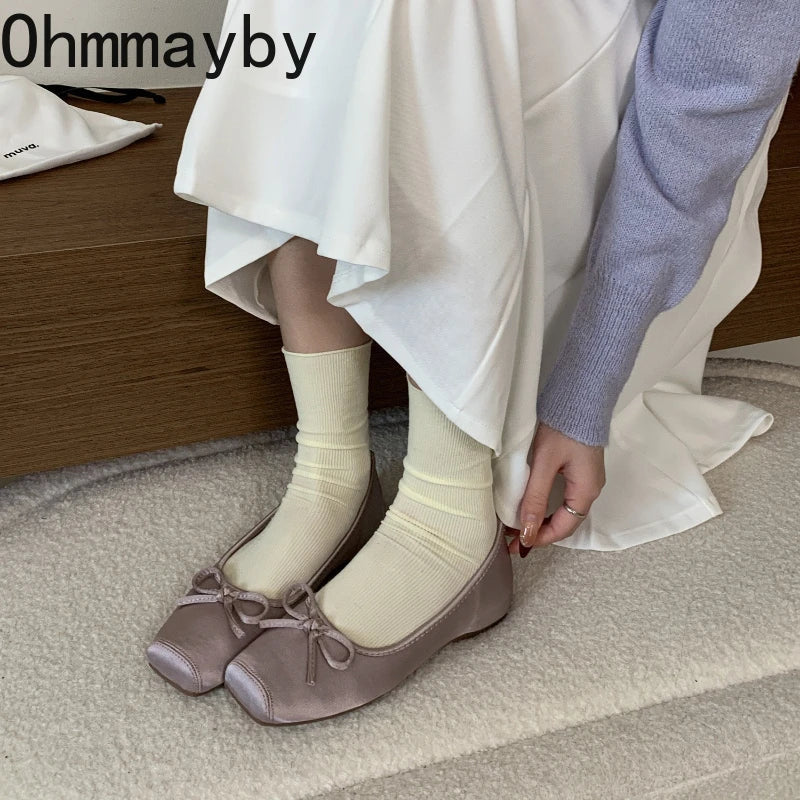 Women's Square Toe Ballet Flats – Bow Slip-On Dress Shoes
