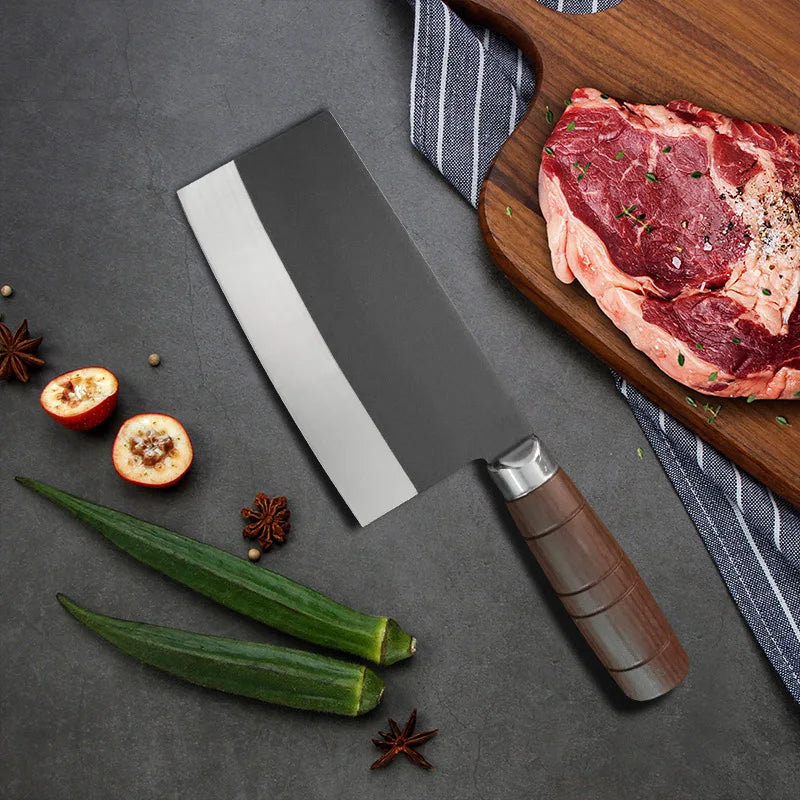 Forged Stainless Steel Cleaver – Wood Handle Chef Knife