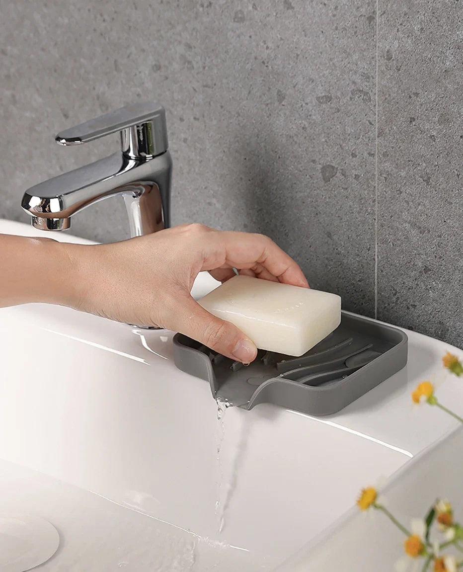 1-Pack Silicone Drain Soap Box Kitchen Bathroom Anti-slip Sink Tray